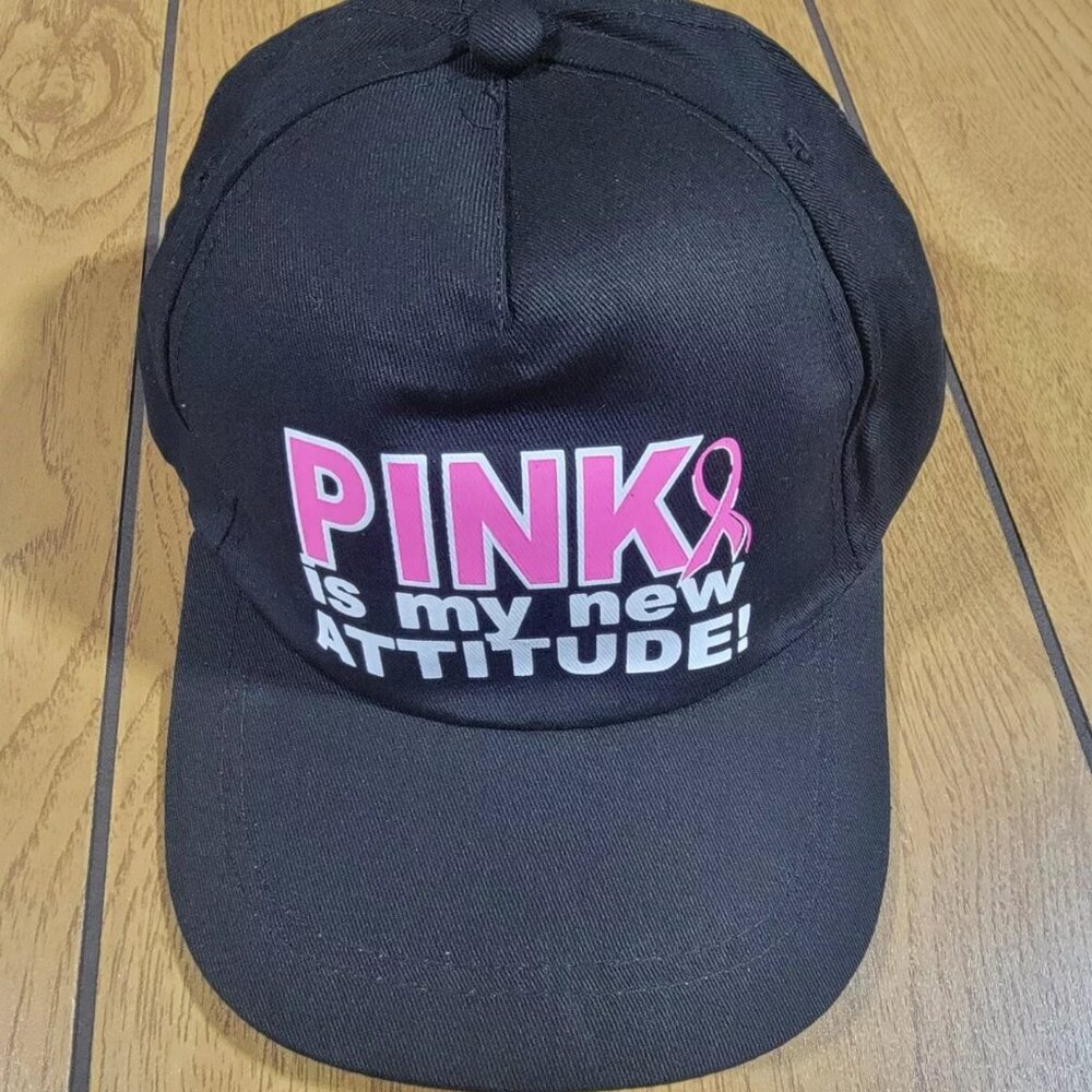 Breast Cancer Awareness Baseball Cap with Saying "Pink is my new attitude"